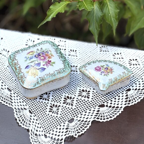 Pair of Vintage Porcelain Trinket Boxes German Pottery for Rings and Jewelry - Picture 2 of 16